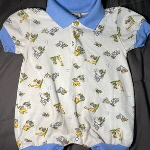 Vintage Tad Little 12M Safari Animal Romper Baby One Piece Shortall